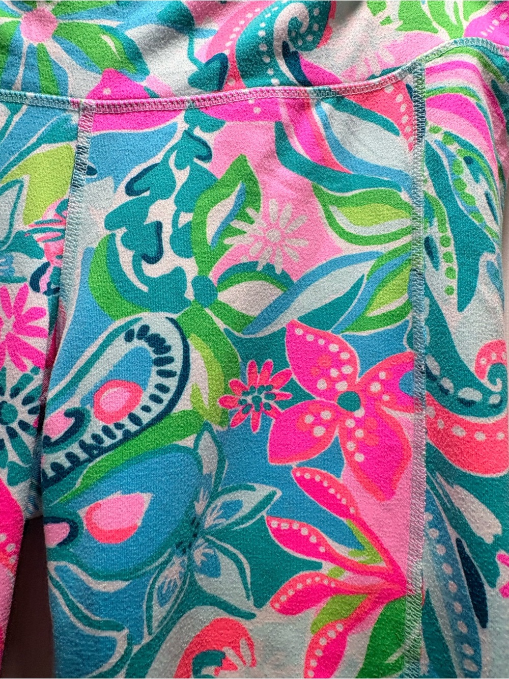 Lilly Pulitzer Bright Pink, Teal & Green Floral Leggings size L - Picture 2 of 6